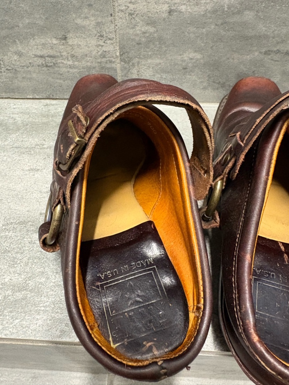 Vtg FRYE Brown Leather Harness Belt Mules Western Cowboy Slides Ankle Boots 8.5 - Picture 4 of 8